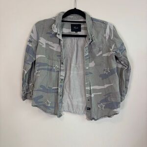 Rails Girl's Green Camo with Star Print Button Front Shirt Size 14